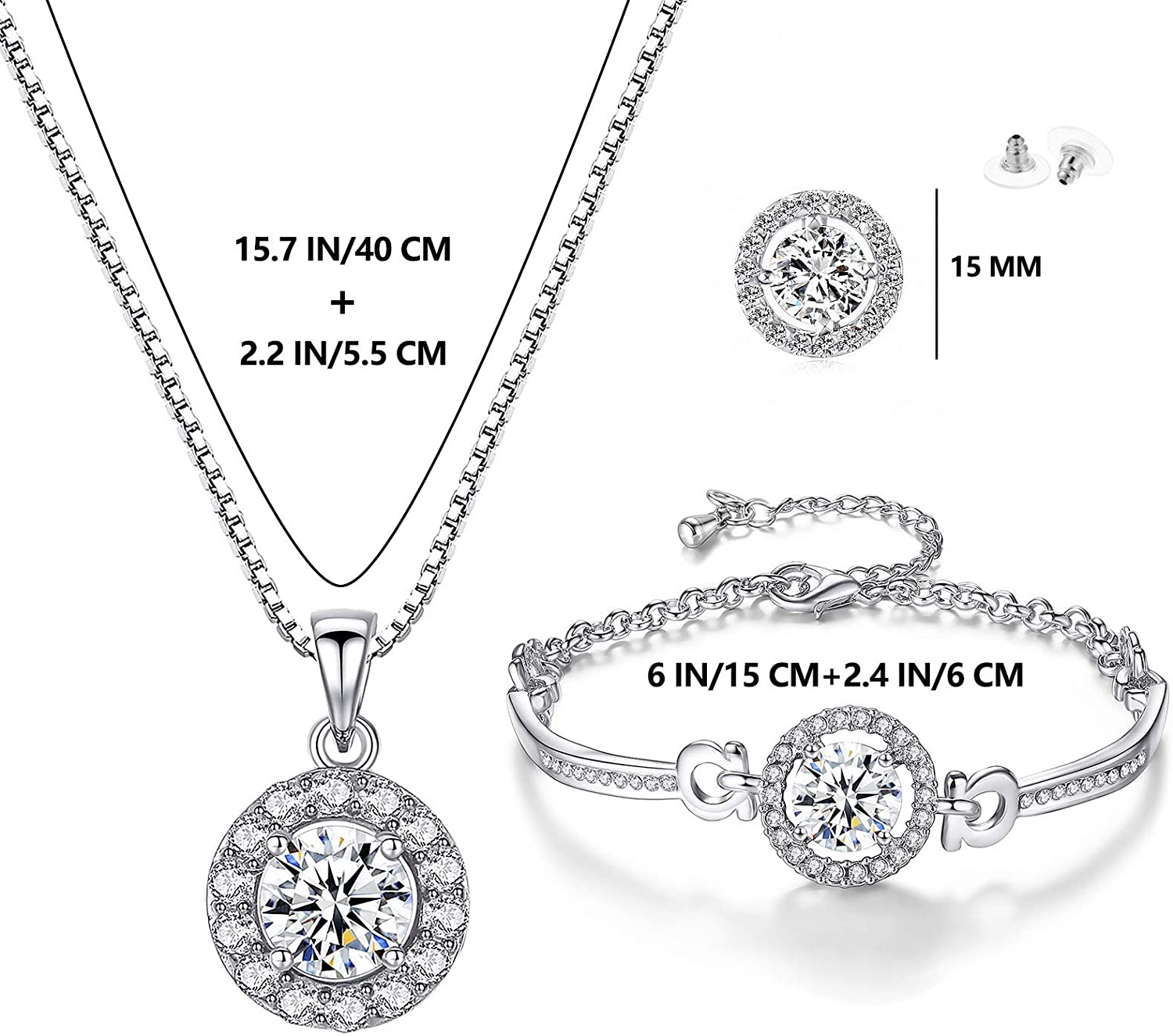 YooAi Jewellery Set Heart Pendant Necklace and Earrings Set Cubic Zirconia Jewellery for Women - Image 5